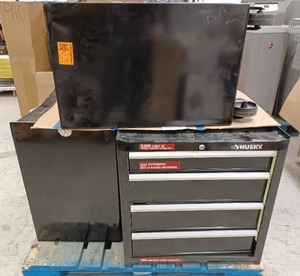 lot 192 image: Pallet of Husky 4-Drawer Rolling Tool Cabinets in Gloss Black