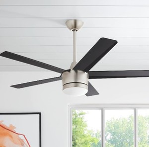 lot 94 image: Home Decorators Collection Merwry 52 in. Integrated LED Indoor Brushed Nickel Ceiling Fan with Light Kit and Remote Control