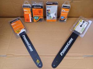 lot 139 image: Miscellaneous Lot of Items Including PowerCare Pressure Washer Nozzle Kit, Chainsaw Chains, and Bars