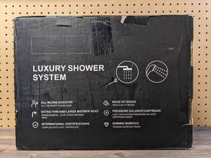 lot 155 image: Brushed Gold Wall Mounted Overhead and Hand Shower, Single-Handle Tub and Shower Faucet System with 3-way Diverter by Boyel Living
