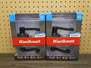 lot 64 image: Set of 2 Kwikset Lido Venetian Bronze Privacy BedBath Door Handles with Microban Antimicrobial Technology and Lock