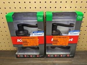 lot 66 image: Set of 2 Kwikset Lido Venetian Bronze Passage HallCloset Door Handles with Microban Antimicrobial Technology