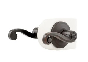 lot 61 image: Set of 2 Kwikset Lido Venetian Bronze Privacy BedBath Door Handles with Microban Antimicrobial Technology and Lock