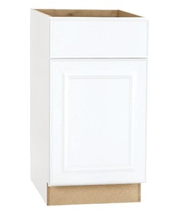 lot 156 image: Hampton Satin White Raised Panel Stock Assembled Base Kitchen Cabinet with Drawer Glides (18 in. x 34.5 in. x 24 in.) by Hampton Bay