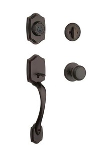 lot 143 image: Kwikset Belleview Venetian Bronze Single Cylinder Door Handleset with Cove Door Knob Featuring SmartKey Security