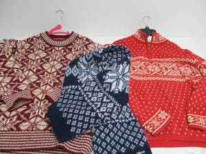 lot 100 image: Pair of Nordic Wool Ski Sweaters & Polo Scarf