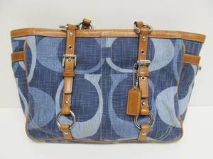 lot 51 image: Genuine COACH Leather & Denim Purse