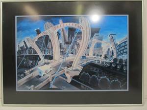lot 111 image: Framed MICHAEL BIRAWER Minneapolis Print - Hennepin Bridge