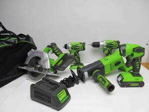 lot 190 image: Great Set of GREENWORKS Cordless Power Tools