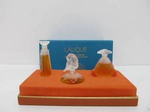 lot 214 image: Vintage LALIQUE Set of 3 Art Glass Perfume Bottles