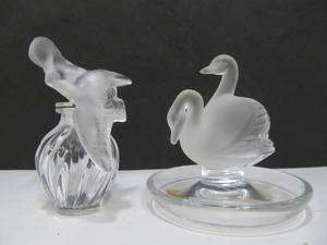 lot 215 image: Pair of Signed LALIQUE Glass Perfume Bottles