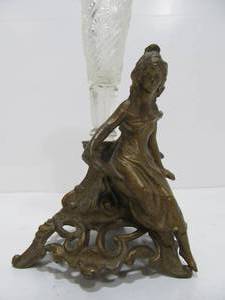 lot 219 image: Antique Art Nouveau Figural Maiden Sculpture wOriginal Glass Vase