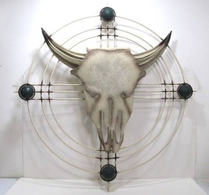lot 222 image: Awesome Large Vintage Signed JERE Southwestern Style Cow Skull Metal Wall Sculpture