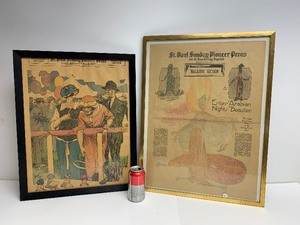 lot 201 image: 2 Framed Antique Saint Paul Pioneer Press Newspapers
