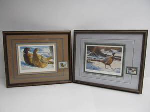 lot 204 image: Pair or Framed Signed Pheasant Stamp Wildlife Prints