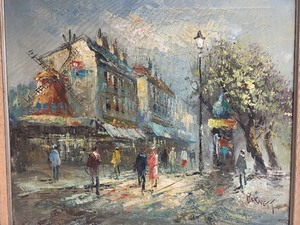 lot 48 image: Excellent Vintage Signed Paris Street Scene Oil on Canvas Painting