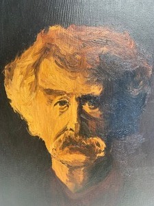 lot 49 image: Signed Vintage oil on Canvas Portrait Painting of Mark Twain