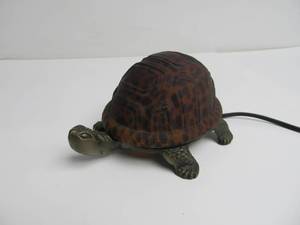 lot 46 image: Working Stained Glass & Brass Turtle Lamp