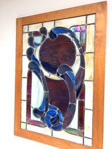 lot 36 image: Excellent Vintage Framed Stained Glass Window