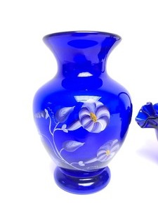 lot 34 image: Beautiful Group of Hand Painted & Signed FENTON Cobalt Blue Art Glass