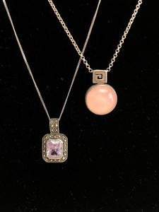 lot 22 image: 2 Vintage Sterling Silver & Gemstone Pendant Necklaces