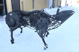 lot 7 image: Amazing Life-Size Scrap Metal Bull Sculpture