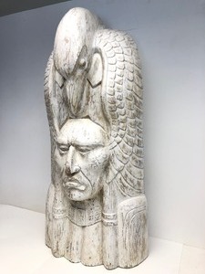 lot 312 image: Fantastic LARGE Old Vintage Carved Wood Indian Head wEagle 