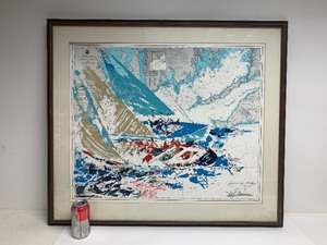 lot 304 image: Large Vintage LEROY NEIMAN Framed Americas Cup Boat Race Map Print