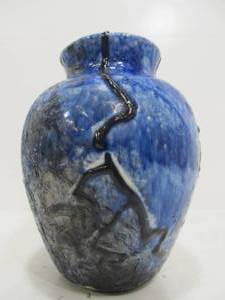 lot 348 image: Studio Art Pottery Lava Drip Glaze Black Clay Vase Signed 6