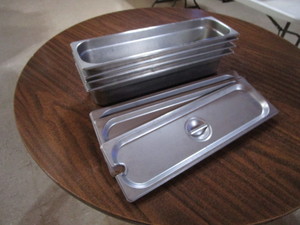 (4) 12 Long SS Pans 4 Deep (3) Lids