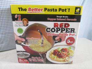 lot 186 image: (F-0) Red Copper 5 Qt Pasta Pot...