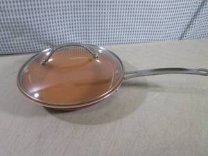 lot 187 image: (BS) Red Copper Fry Pan with Lid...