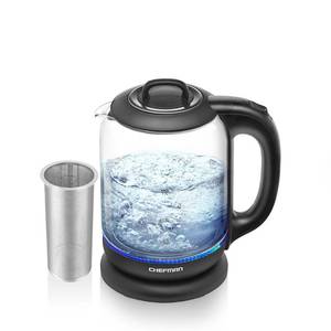 lot 36 image: Brand New - Open Box Chefman 7-Cup Electric Glass Kettle with LED Boil Lights and Tea Infuser