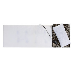lot 44 image: Brand New - Open Box Item Comfort Products Relaxzen Plush Massage Mat with Lumbar Heat and Pillow - Leopard