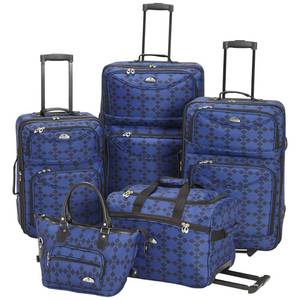 lot 111 image: Brand New American Flyer Argyle 5-Pc. Softside Wheeled Luggage Set  Blue
