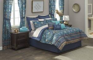 lot 90 image: Brand New Folk Art Border 30-Pc. Bedroom Super Set - Cal. King