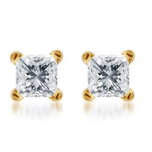 lot 209 image: BRAND NEW 14K Gold 12 ct tw Princess-Cut Diamond Solitaire Stud Earrings