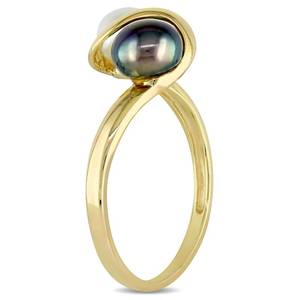 lot 235 image: BRAND NEW Michiko 10K Yellow Gold White & Black Freshwater Pearl Ring