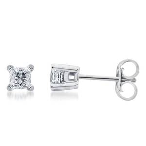 lot 239 image: BRAND NEW - IN A CASE 14K White Gold 14 ct tw Princess-Cut Diamond Solitaire Stud Earrings