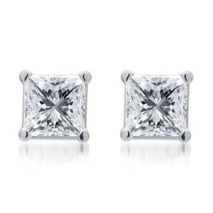 lot 105 image: BRAND NEW 14K White Gold 1.0 ct tw Princess-Cut Diamond Solitaire Stud Earrings ((MSRP $1649.99))
