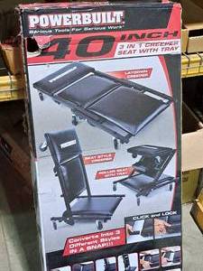lot 301 image: PowerBuilt 40 3-in-1 Floor Creeper Seat with Tray (New in Box)