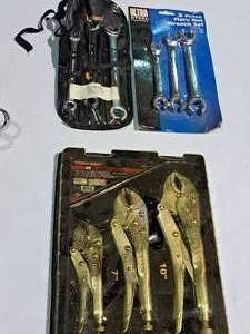 lot 370 image: Lot of (3) Hand Tools - 3-pc Flare Nut Wrench Set (x2), True-Grip 3-pc Locking Pliers Set