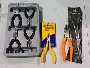 lot 428 image: Lot of (4) Hand Tools - MIT 11 Extra Long Nose Plier, Alltrade 7 Long Reach Flat Nose Plier, 5-piece Mini Plier Set, Pliers