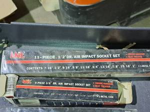 lot 438 image: Lot of (2) MIT Hand Tools - 11-piece 12 Air Impact Socket Set SAE, 9-piece 38 Air Impact Socket Set SAE