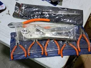 lot 437 image: Lot of (4) Hand Tools - 11 Long Nose Plier, Locking Plier, Wire Cutter, 5-piece Plier Set
