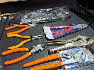 lot 433 image: Lot of (7) Hand Tools - 11 Long Nose Plier, Pliers, Wire Cutters, Needlenose Pliers, True-Grip 10 Groove Joint Pliers