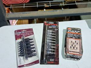 lot 465 image: Lot of (3) Hand Tools - Shop-Tek 15-pc Temper-proof Socket Bit Set, Tekton 10-pc Hex Bit Socket Set, MIT 10-pc Hex Bit Socket Set