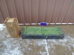 Wood ammo box has musty smell & wood military oil can box. As shown.