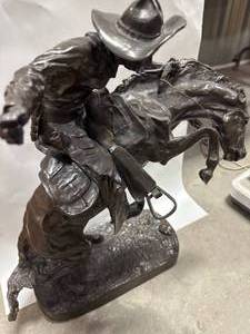 lot 4 image: Remington Bucking Bronco Bronze Sculpture 22 Inch Tall