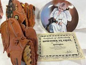 lot 64 image: Baseball Gloves & Collectible Plate